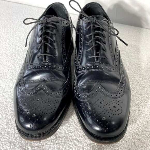 Vintage Florsheim Black Leather Lexington Wingtip Oxford Lace Up Dress Shoes 7D - Picture 14 of 14